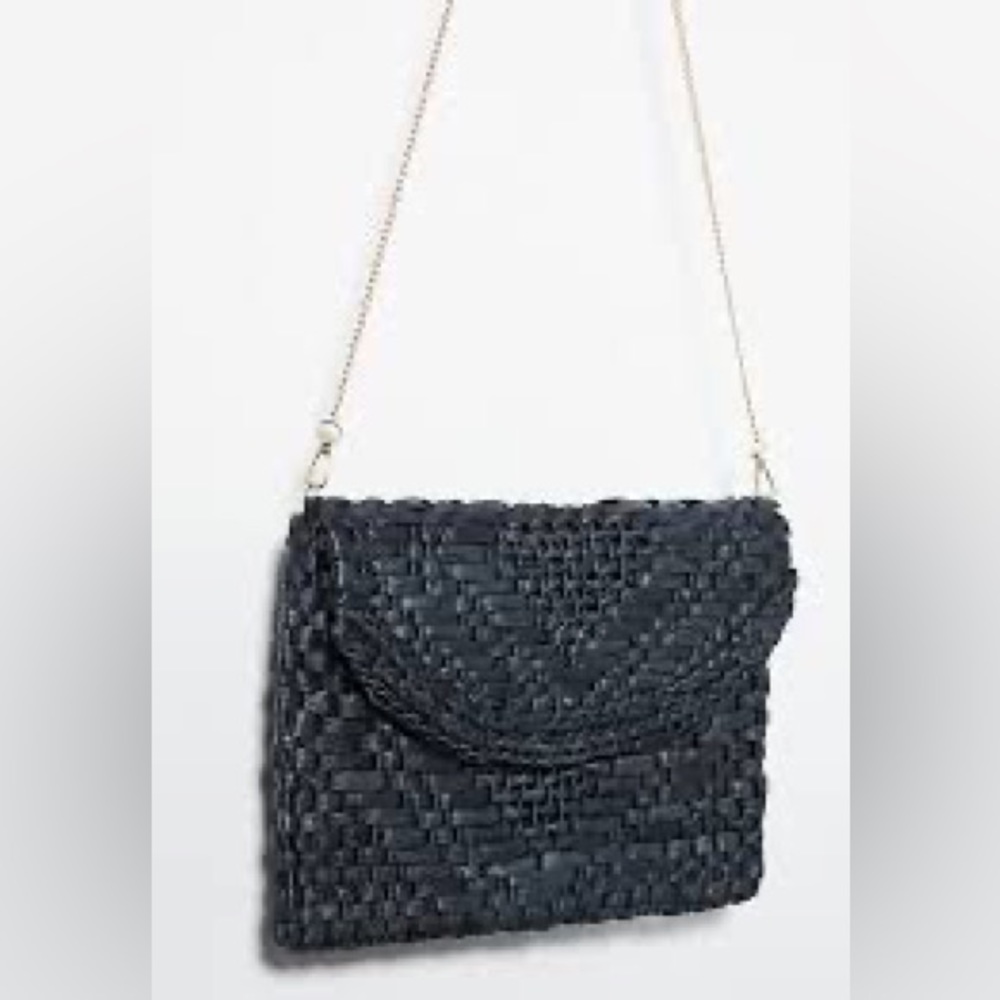 NWT Anthropologie Oversized Raffia Clutch Bag - Black